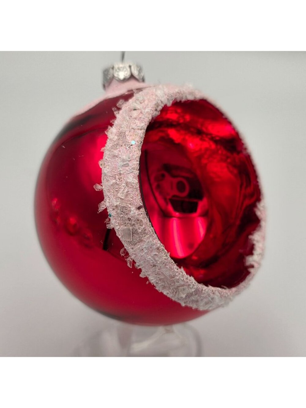 Vintage Red Glass Christmas Ornament Indent With Frosted Trim 3"